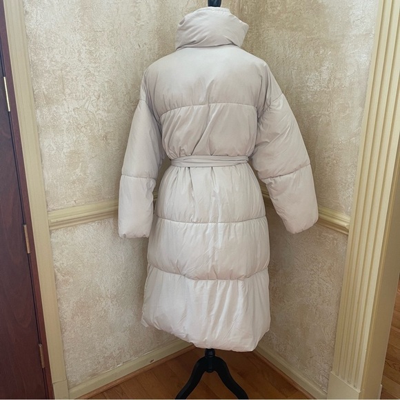 MANGO Ivory Midi Puffer Winter Coat Blanket Wrap around with Belt and Ho… - Picture 6 of 15